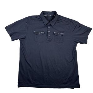 TravisMathew Mens Polo Shirt XXL Navy Double Chest Pockets Casual Golf Classic